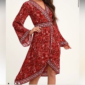 Lulus faux wrap dress with bell sleeves